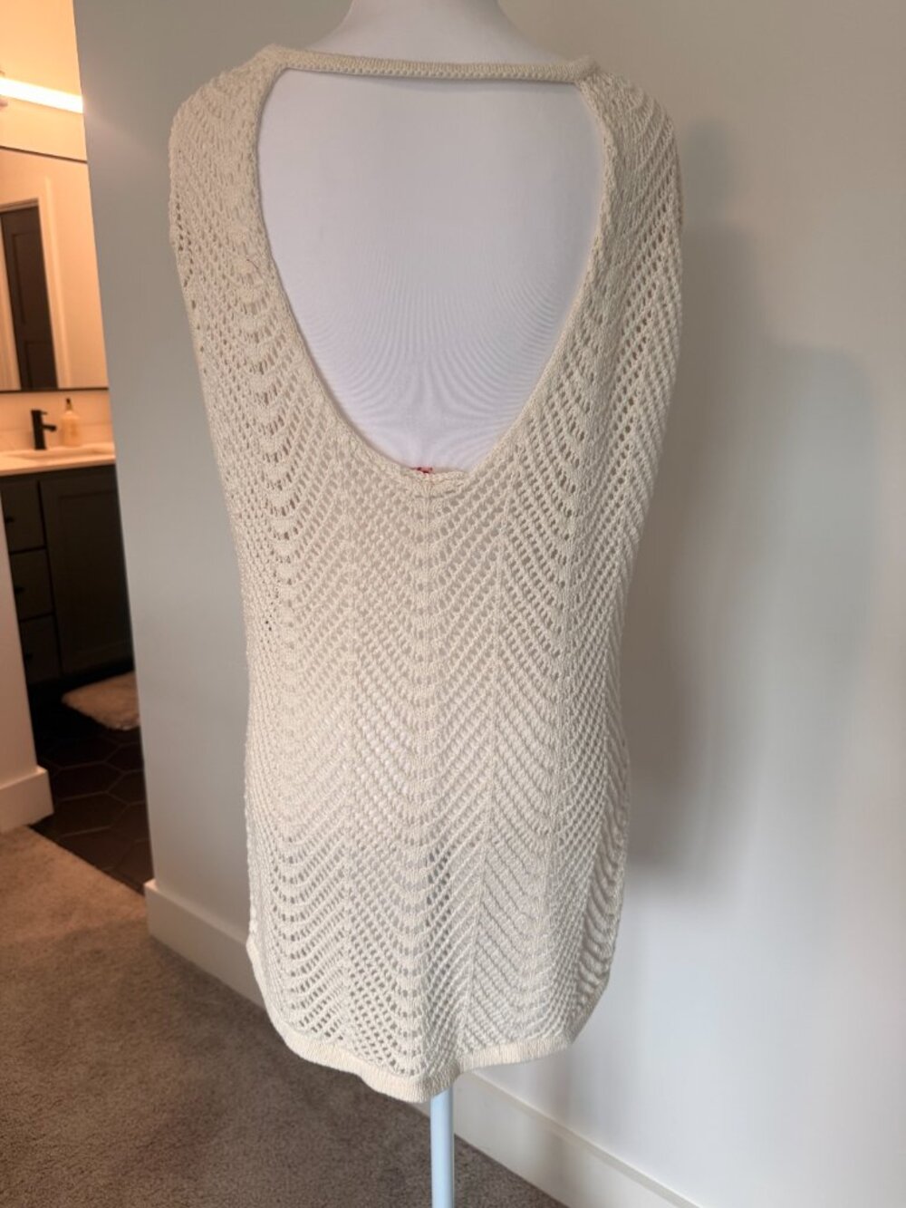 Crochet Knit Swim Cover Up Open Back Cream Boho Beach Top Size M - Picture 4 of 5